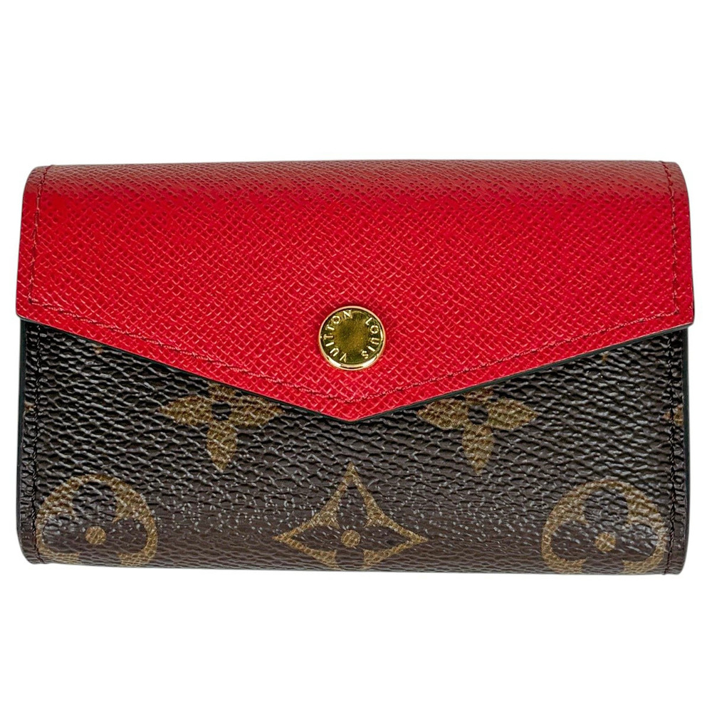 Louis Vuitton Multicartes Sarah Card Case Wallet Monogram Brown Coquelicot Red